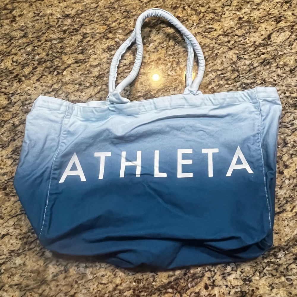 Athleta Ombre‎ Canvas Tote Bag Blue Gradient Logo Gym Beach Carryall Large